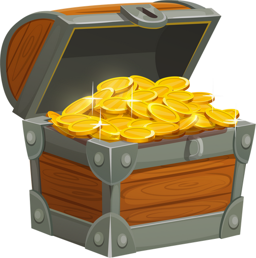 Cartoon Pirate Treasure Chest with Golden Coins